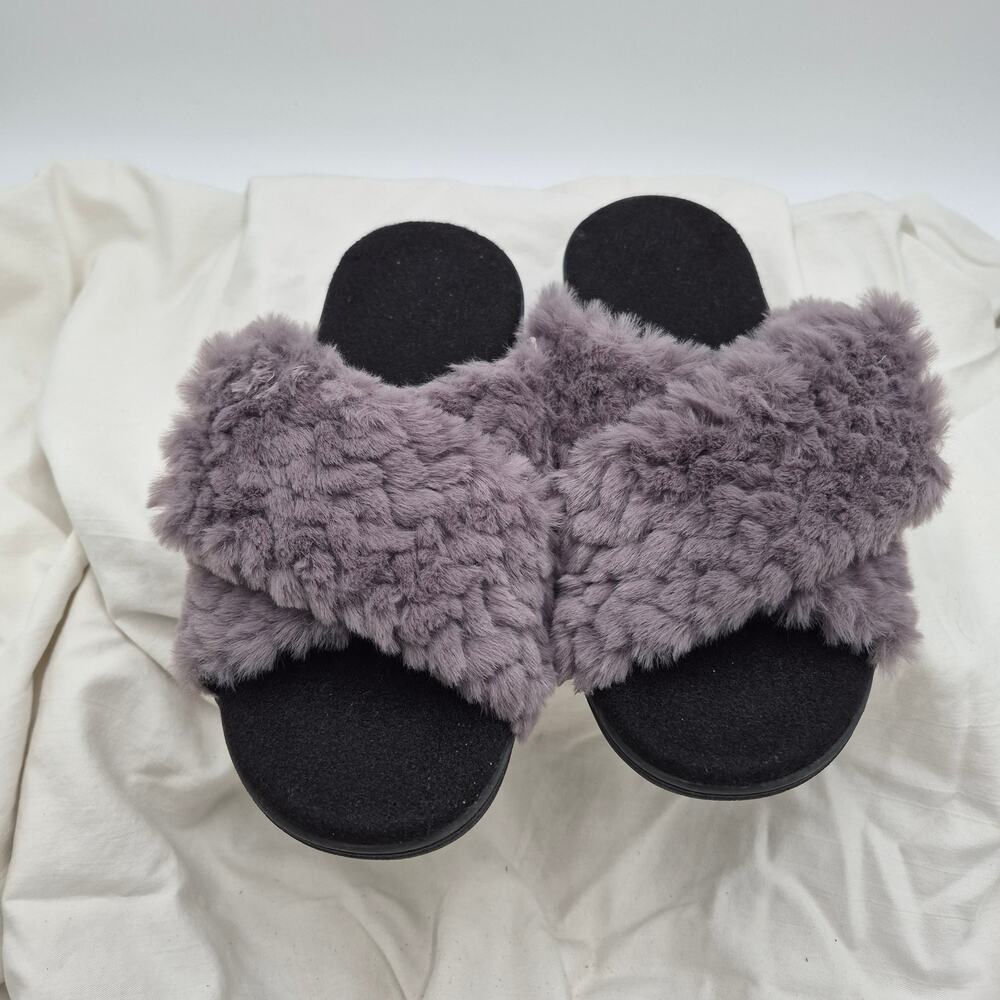 NEW Vionic Relax II orthotic slide slippers charcoal grey faux-fur Women size 7